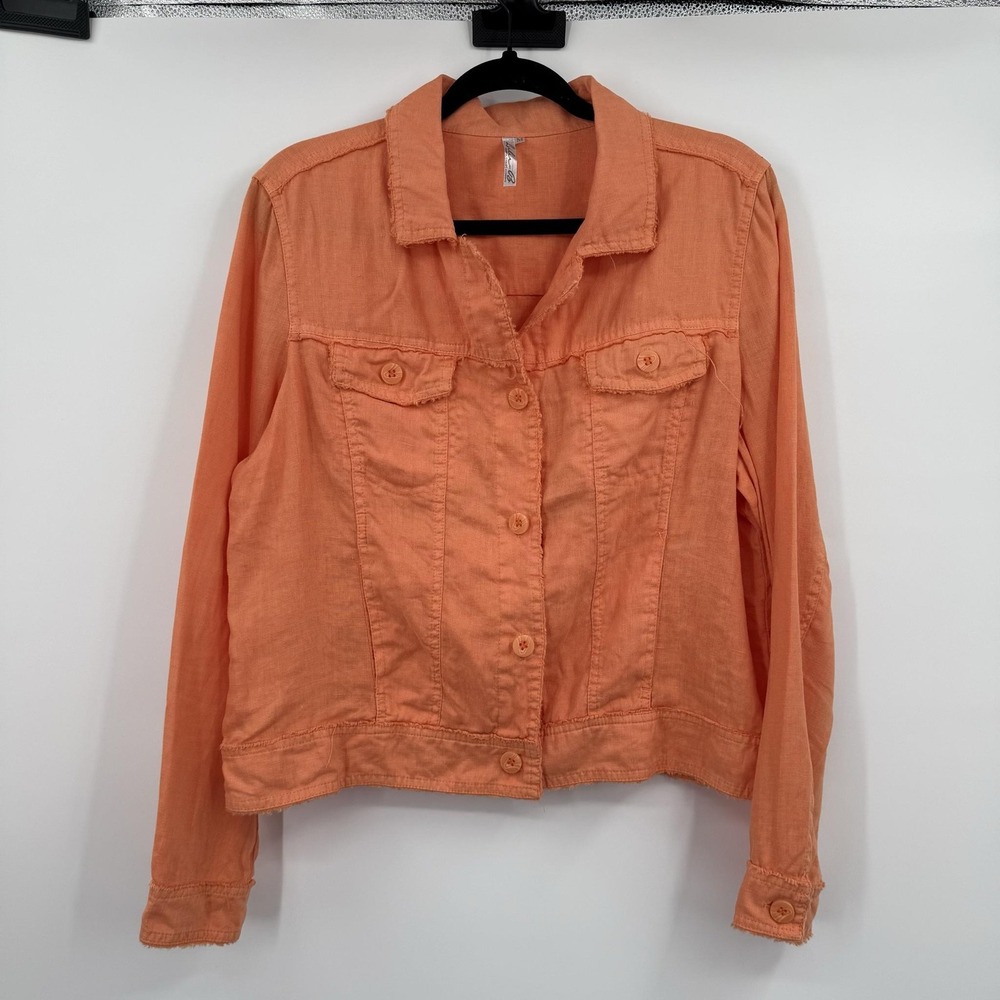 Lulu B Linen Jacket Womens Medium Orange Collared Pockets Lightweight Beach